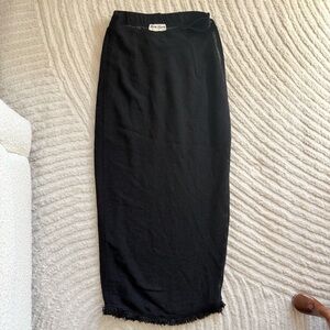Vintage Bisou Bisou Paris Black Knit Midi Skirt Frayed Hem Lined USA French